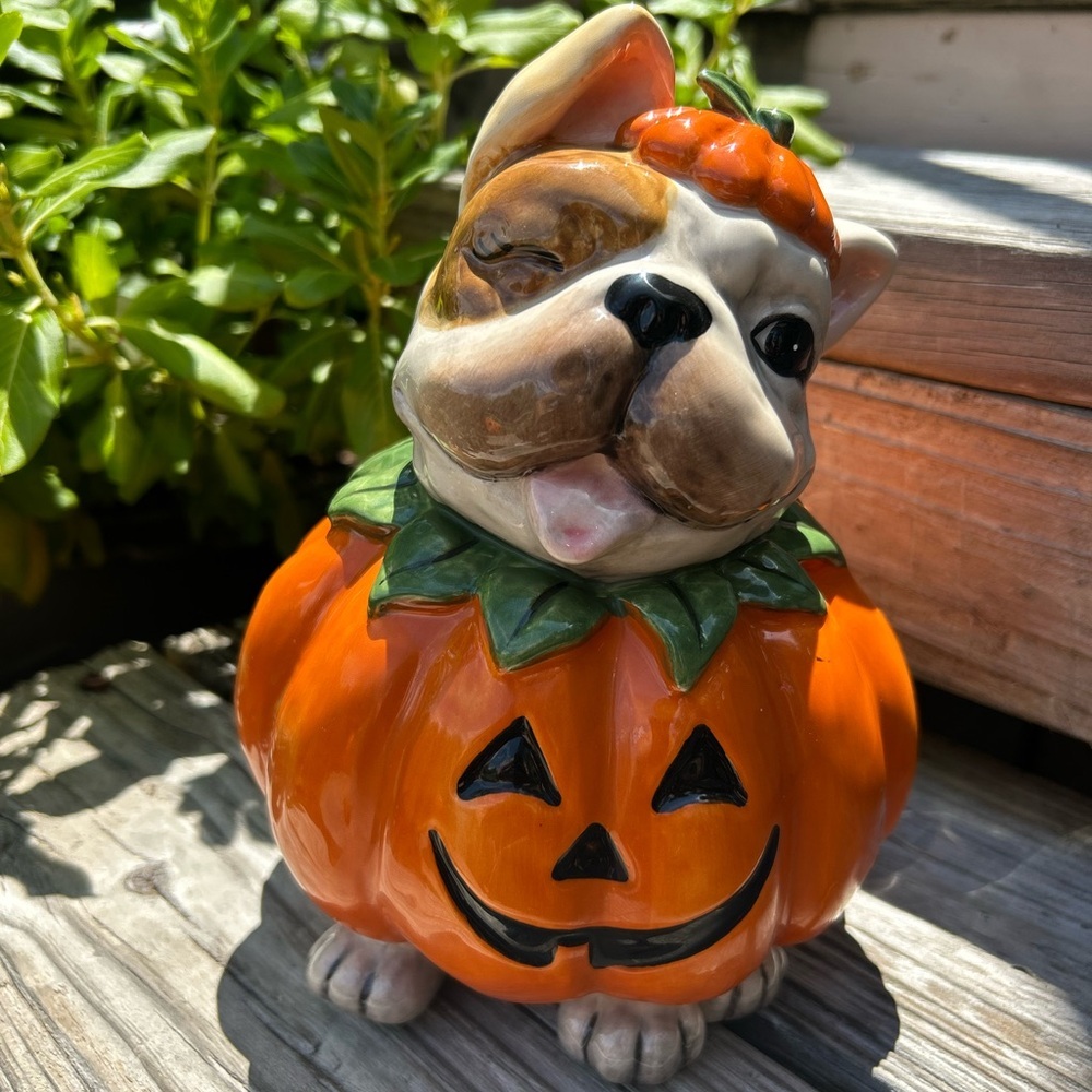 Blue Sky Halloween Frenchie Bulldog Dog Pumpkin Figurine Ceramic Statue Decor - Picture 6 of 6